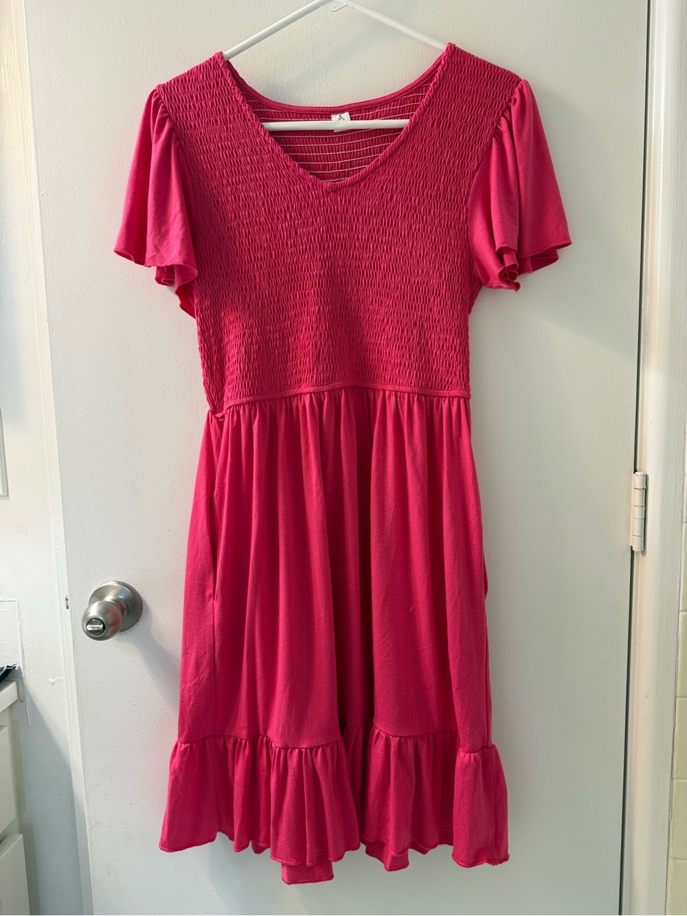 Women’s Fuchsia Smocked V‑Neck Casual Dress